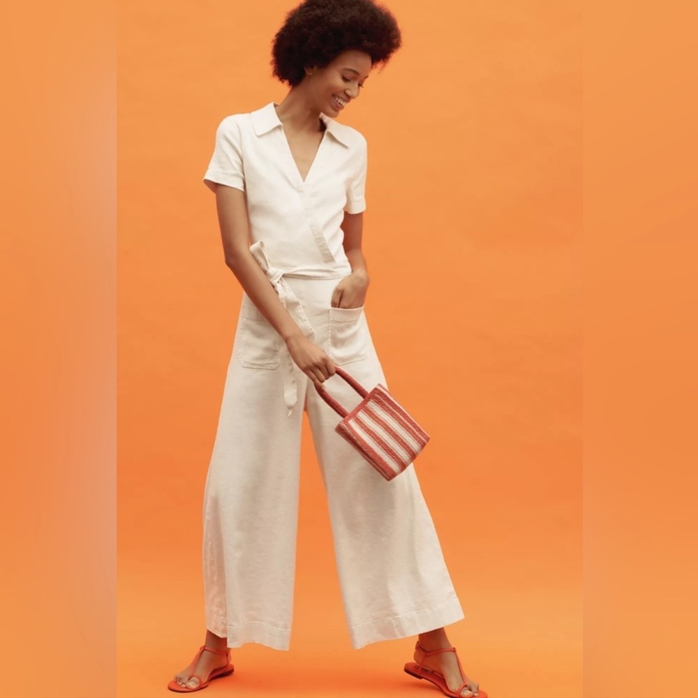 New with Tags Anthropologie Maeve Culotte Jumpsuit in White Denim